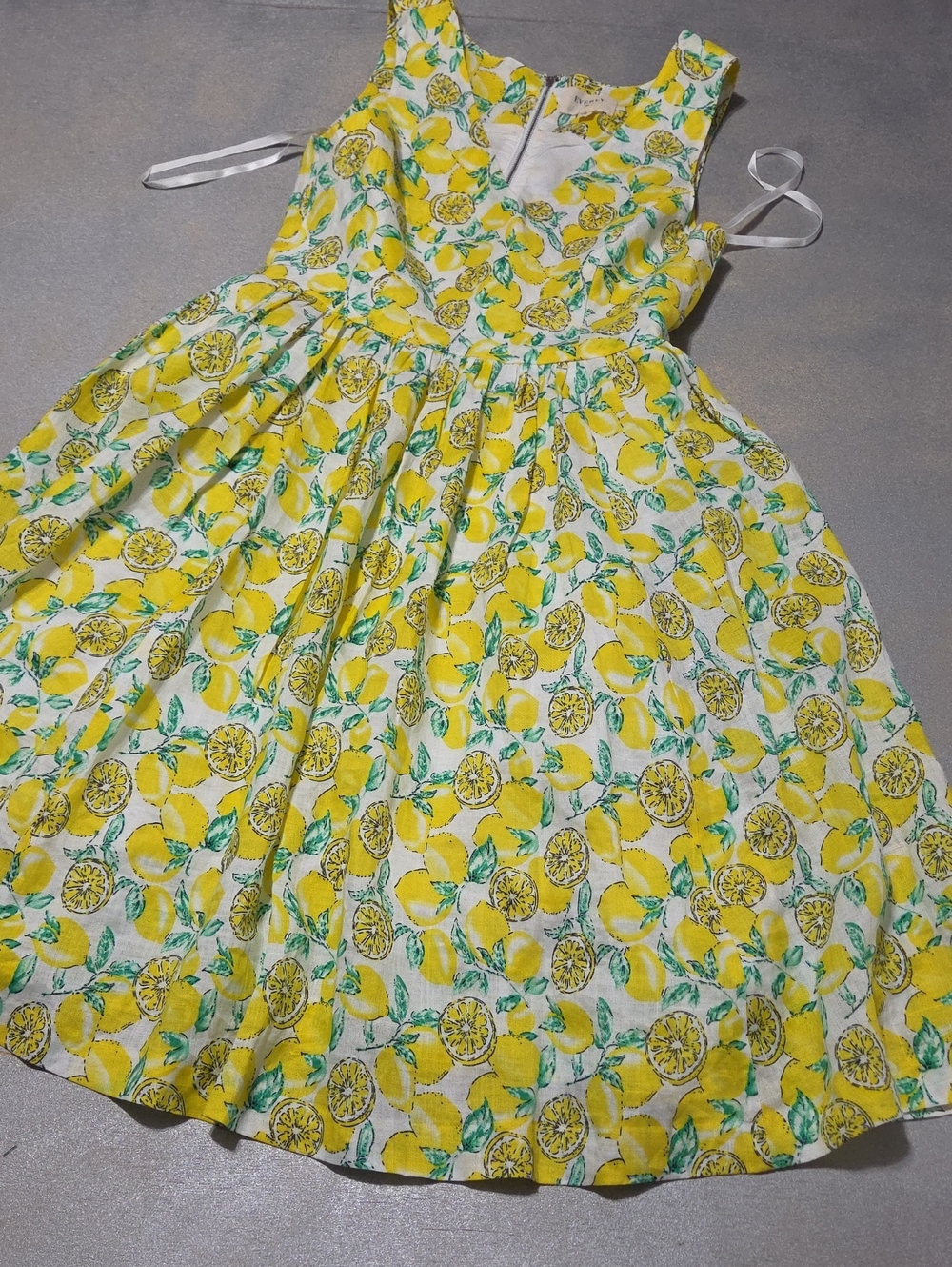 Everly Yellow Lemon-Print Midi Dress with Green Leaf Detail LINEN/COTTON BLEND